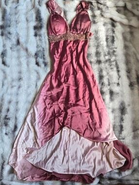 Elite Designs Pink Satin Embellished Dress Women’s XS Formal Party Asymmetrical